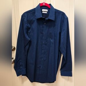 Calvin Klein Men's Button Down Shirt Steel+ Slimfit Herringbone Large Blue-NWOT